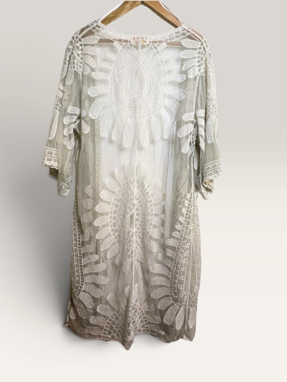 Rebellion Lace Embroidered Sheer Kimono Cover-Up in Cream L - Picture 4 of 7